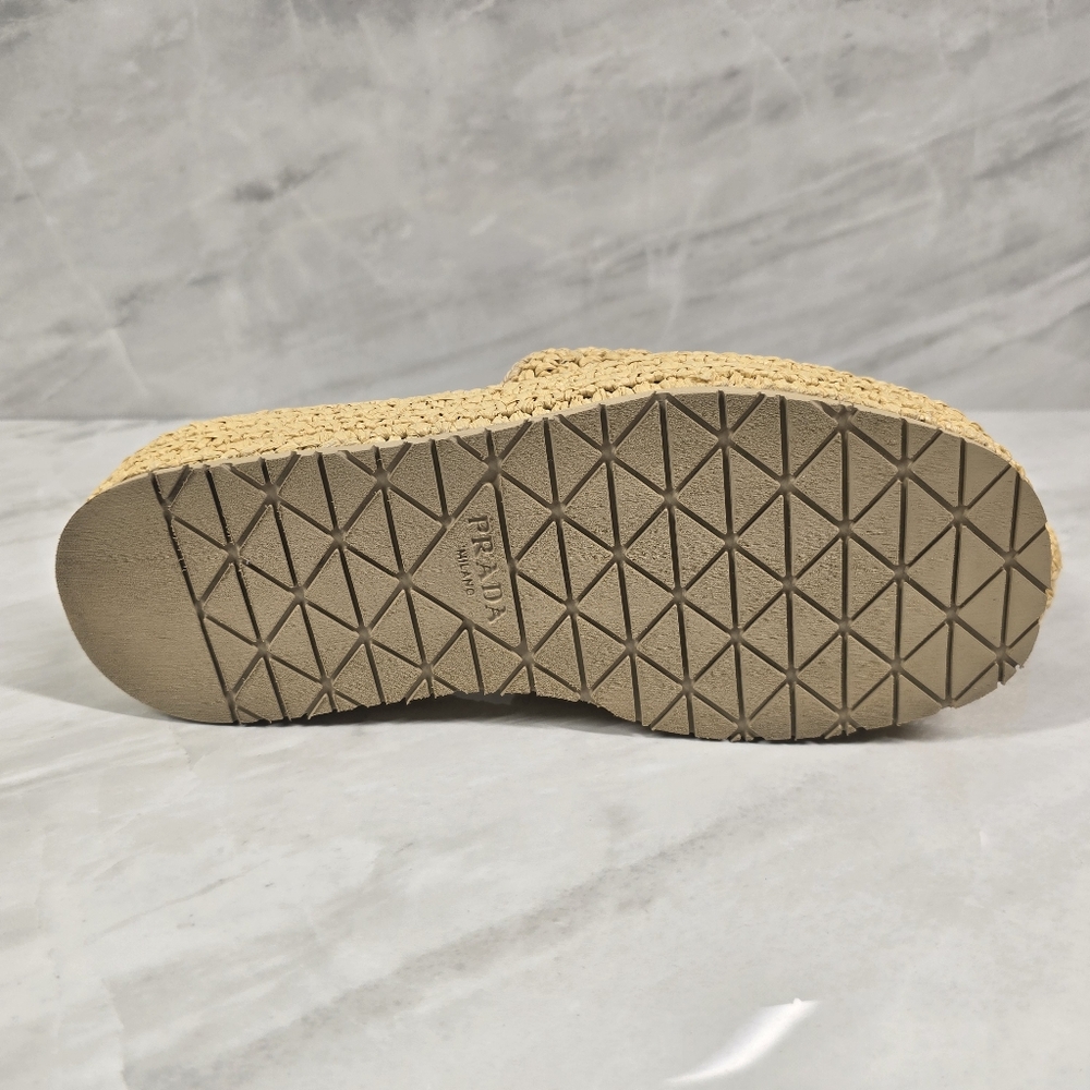 Prada Beige Woven Slide Sandals - Picture 8 of 9